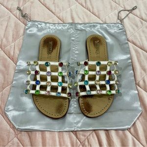 Mystique Handmade Leather Sandals Embellished With Czech Crystals Size 6